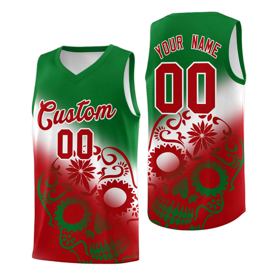 Custom White Kelly Green Red Mexican Colors Graffiti Patterns Lightweight Uniform Basketball Jersey | BuyFootballJersey