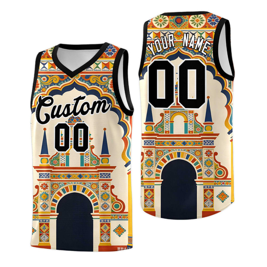 Custom Palace pattern Black Mexican Colors Graffiti Patterns Breathable Uniform Basketball Jersey | BuyFootballJersey