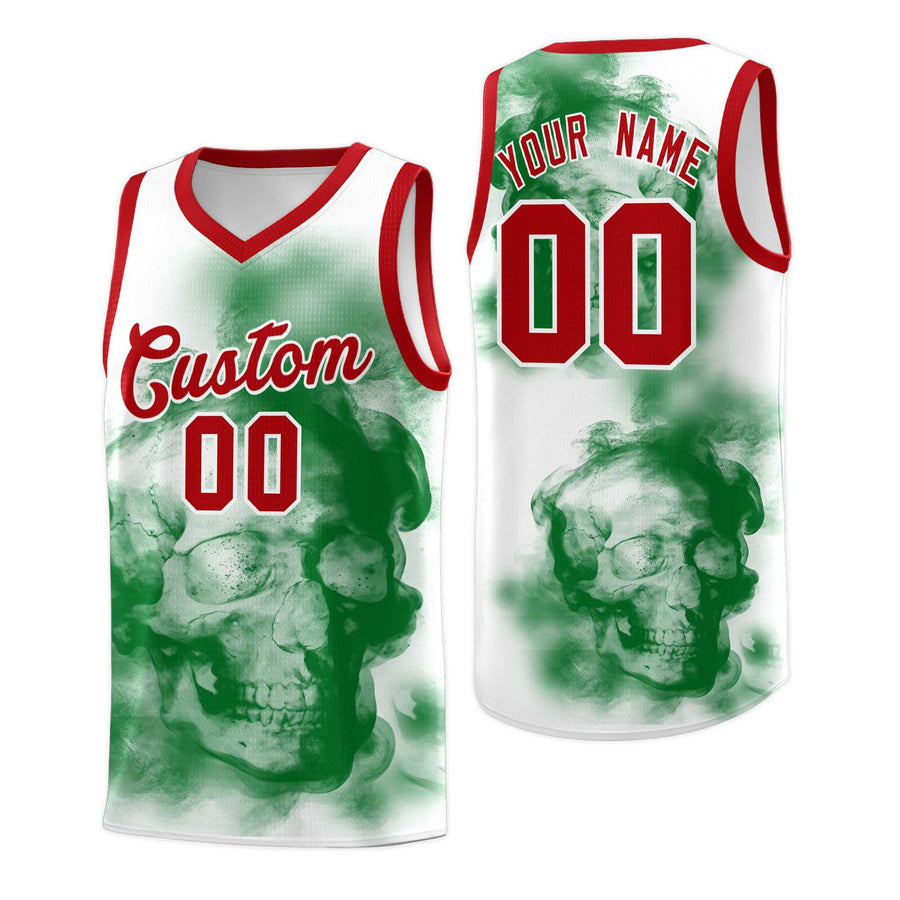 Custom White Red Kelly Green Mexican Colors Graffiti Patterns Wrinkle-Resistant Uniform Basketball Jersey | BuyFootballJersey