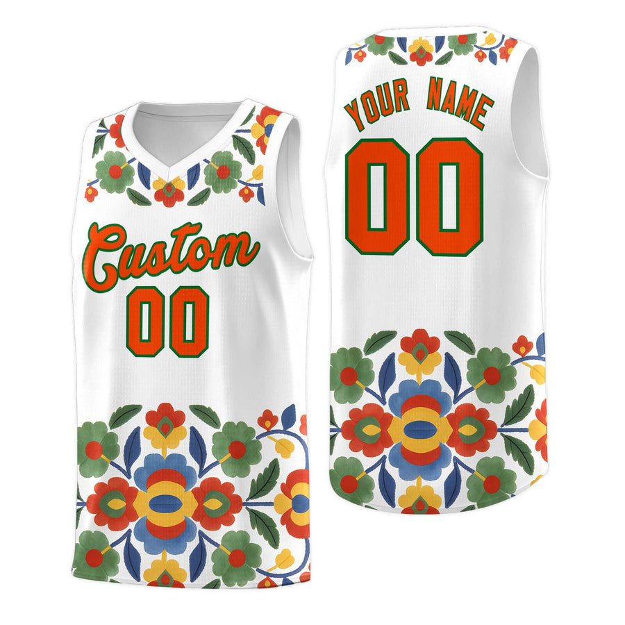 Custom White Orange Mexican Colors Graffiti Patterns Lightweight Uniform Basketball Jersey | BuyFootballJersey