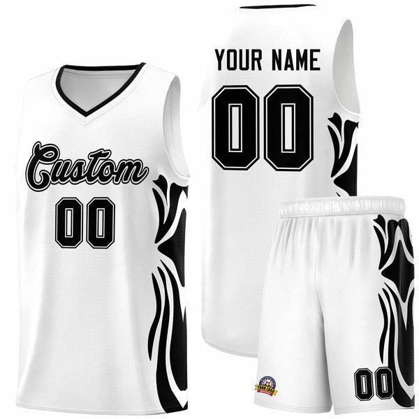 Custom White Black-Black Graffiti Pattern Side Curve Pattern Sports Uniform Basketball Jersey Sets | BuyFootballJersey