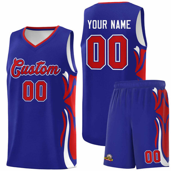 Custom Royal Red-White Graffiti Pattern Side Curve Pattern Sports Uniform Basketball Jersey Sets | BuyFootballJersey