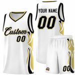 Custom White Black-Old Gold Graffiti Pattern Side Curve Pattern Sports Uniform Basketball Jersey Sets | BuyFootballJersey