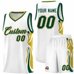 Custom White Green-Old Gold Graffiti Pattern Side Curve Pattern Sports Uniform Basketball Jersey Sets | BuyFootballJersey