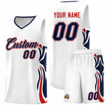 Custom White Navy-Red Graffiti Pattern Side Curve Pattern Sports Uniform Basketball Jersey Sets | BuyFootballJersey