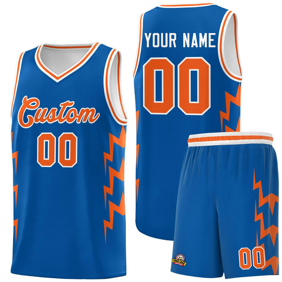 Custom Royal Side Lightning Pattern Sports Uniform Basketball Jersey | BuyFootballJersey