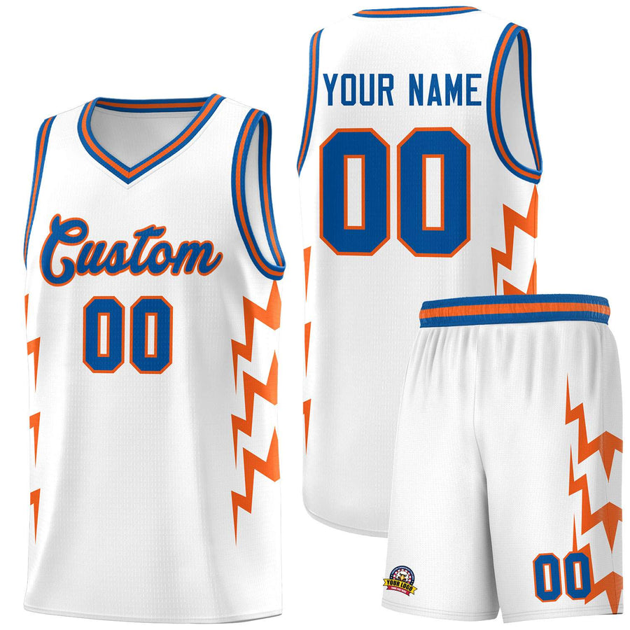 Custom White Side Lightning Pattern Sports Uniform Basketball Jersey | BuyFootballJersey
