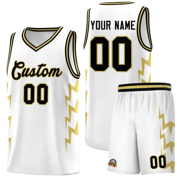 Custom White Side Lightning Pattern Sports Uniform Basketball Jersey | BuyFootballJersey