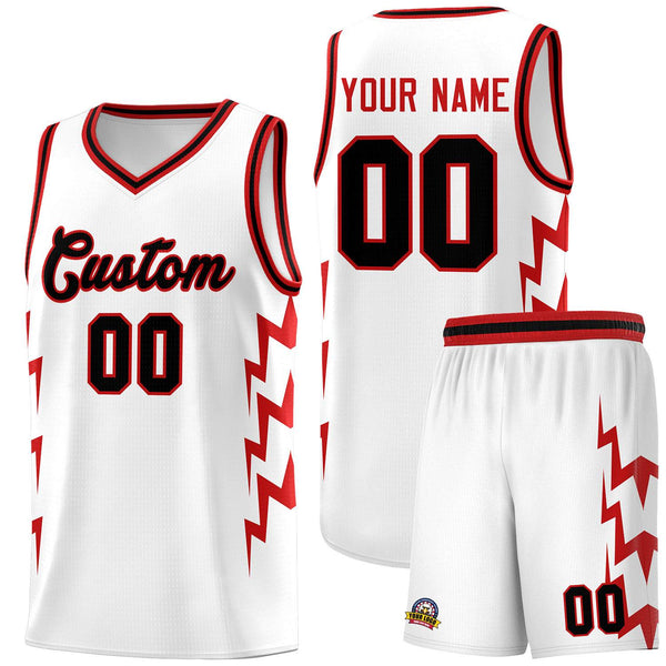 Custom White Side Lightning Pattern Sports Uniform Basketball Jersey | BuyFootballJersey