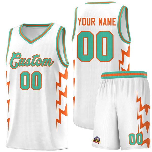 Custom White Side Lightning Pattern Sports Uniform Basketball Jersey | BuyFootballJersey