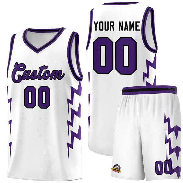 Custom White Side Lightning Pattern Sports Uniform Basketball Jersey | BuyFootballJersey