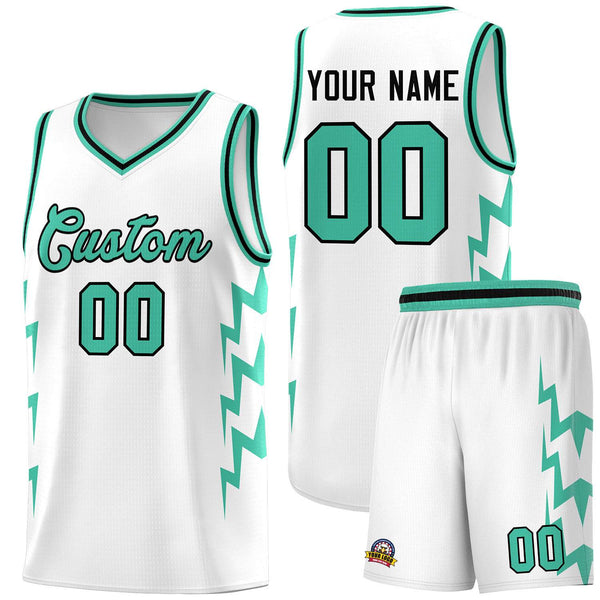 Custom White Side Lightning Pattern Sports Uniform Basketball Jersey | BuyFootballJersey