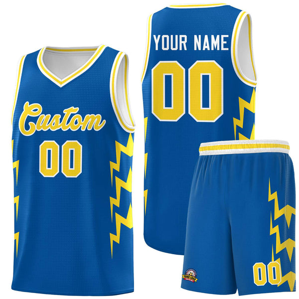 Custom Royal Side Lightning Pattern Sports Uniform Basketball Jersey | BuyFootballJersey
