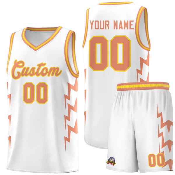 Custom White Side Lightning Pattern Sports Uniform Basketball Jersey | BuyFootballJersey