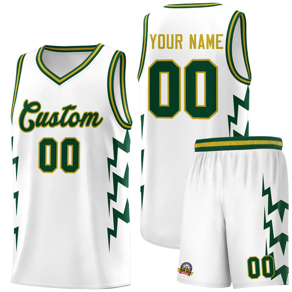 Custom White Side Lightning Pattern Sports Uniform Basketball Jersey | BuyFootballJersey