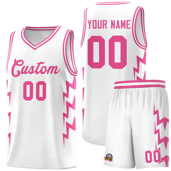 Custom White Side Lightning Pattern Sports Uniform Basketball Jersey | BuyFootballJersey
