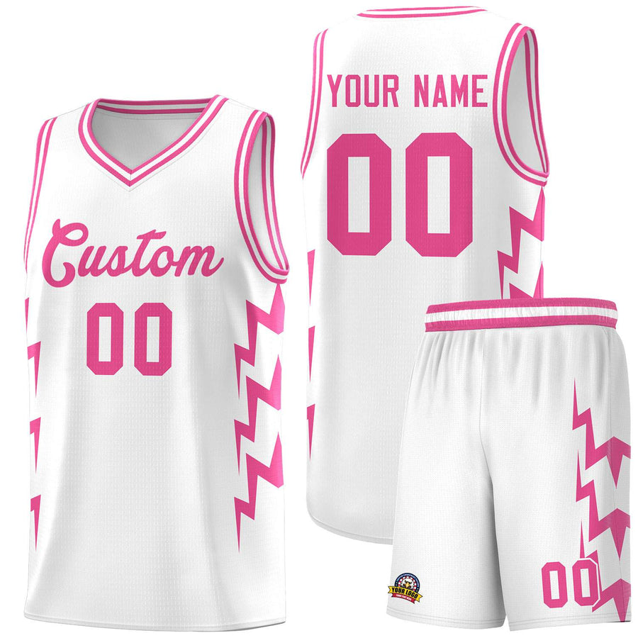 Custom White Side Lightning Pattern Sports Uniform Basketball Jersey | BuyFootballJersey