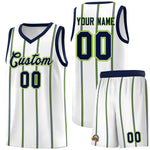 Custom White Navy Neon Green Vertical Stripes Single Sided Sets Basketball Jersey | BuyFootballJersey
