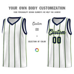 Custom White Navy Neon Green Vertical Stripes Single Sided Sets Basketball Jersey | BuyFootballJersey