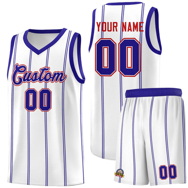 Custom White Royal Blue Red Vertical Stripes Single Sided Sets Basketball Jersey | BuyFootballJersey