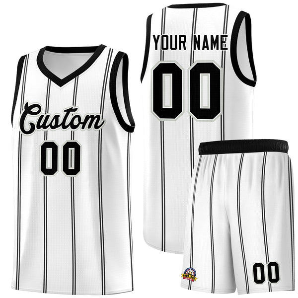 Custom White Black Gray Vertical Stripes Single Sided Sets Basketball Jersey | BuyFootballJersey