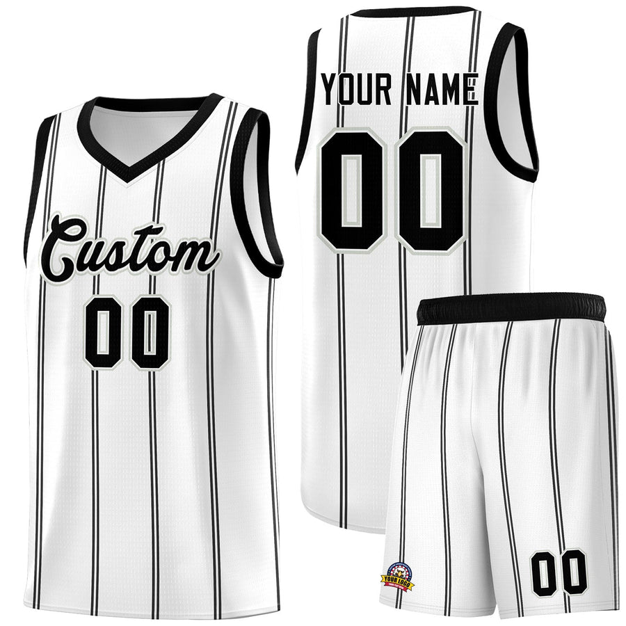 Custom White Black Gray Vertical Stripes Single Sided Sets Basketball Jersey | BuyFootballJersey
