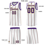 Custom White Purple Gold Vertical Stripes Single Sided Sets Basketball Jersey | BuyFootballJersey