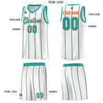 Custom White Aqua Orange Vertical Stripes Single Sided Sets Basketball Jersey | BuyFootballJersey