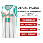 Custom White Aqua Orange Vertical Stripes Single Sided Sets Basketball Jersey | BuyFootballJersey