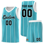 Custom Sky Blue White Black Vertical Stripes Single Sided Sets Basketball Jersey | BuyFootballJersey