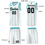 Custom White Sky Blue Black Vertical Stripes Single Sided Sets Basketball Jersey | BuyFootballJersey