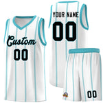 Custom White Sky Blue Black Vertical Stripes Single Sided Sets Basketball Jersey | BuyFootballJersey