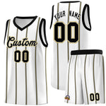 Custom White Black Old Gold Vertical Stripes Single Sided Sets Basketball Jersey | BuyFootballJersey