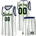 Custom White Navy Neon Green Vertical Stripes Single Sided Sets Basketball Jersey | BuyFootballJersey