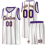 Custom White Purple Gold Vertical Stripes Single Sided Sets Basketball Jersey | BuyFootballJersey