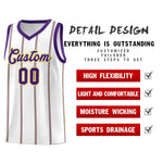 Custom White Purple Gold Vertical Stripes Single Sided Sets Basketball Jersey | BuyFootballJersey