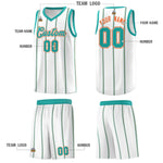 Custom White Aqua Orange Vertical Stripes Single Sided Sets Basketball Jersey | BuyFootballJersey