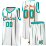 Custom White Aqua Orange Vertical Stripes Single Sided Sets Basketball Jersey | BuyFootballJersey