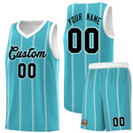 Custom Sky Blue White Black Vertical Stripes Single Sided Sets Basketball Jersey | BuyFootballJersey