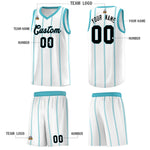 Custom White Sky Blue Black Vertical Stripes Single Sided Sets Basketball Jersey | BuyFootballJersey