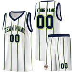 Custom White Navy Neon Green Vertical Stripes Single Sided Sets Basketball Jersey | BuyFootballJersey
