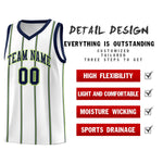 Custom White Navy Neon Green Vertical Stripes Single Sided Sets Basketball Jersey | BuyFootballJersey