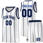 Custom White Navy Light Blue Vertical Stripes Single Sided Sets Basketball Jersey | BuyFootballJersey