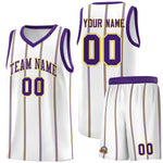 Custom White Purple Gold Vertical Stripes Single Sided Sets Basketball Jersey | BuyFootballJersey