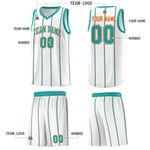 Custom White Aqua Orange Vertical Stripes Single Sided Sets Basketball Jersey | BuyFootballJersey