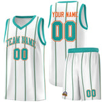 Custom White Aqua Orange Vertical Stripes Single Sided Sets Basketball Jersey | BuyFootballJersey