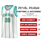 Custom White Aqua Orange Vertical Stripes Single Sided Sets Basketball Jersey | BuyFootballJersey