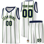 Custom White Navy Neon Green Vertical Stripes Single Sided Sets Basketball Jersey | BuyFootballJersey