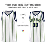 Custom White Navy Neon Green Vertical Stripes Single Sided Sets Basketball Jersey | BuyFootballJersey