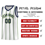 Custom White Navy Neon Green Vertical Stripes Single Sided Sets Basketball Jersey | BuyFootballJersey